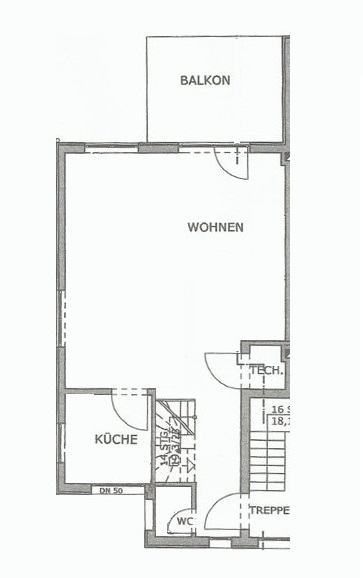 Grundriss Wohnen, Küche und Gäste-WC